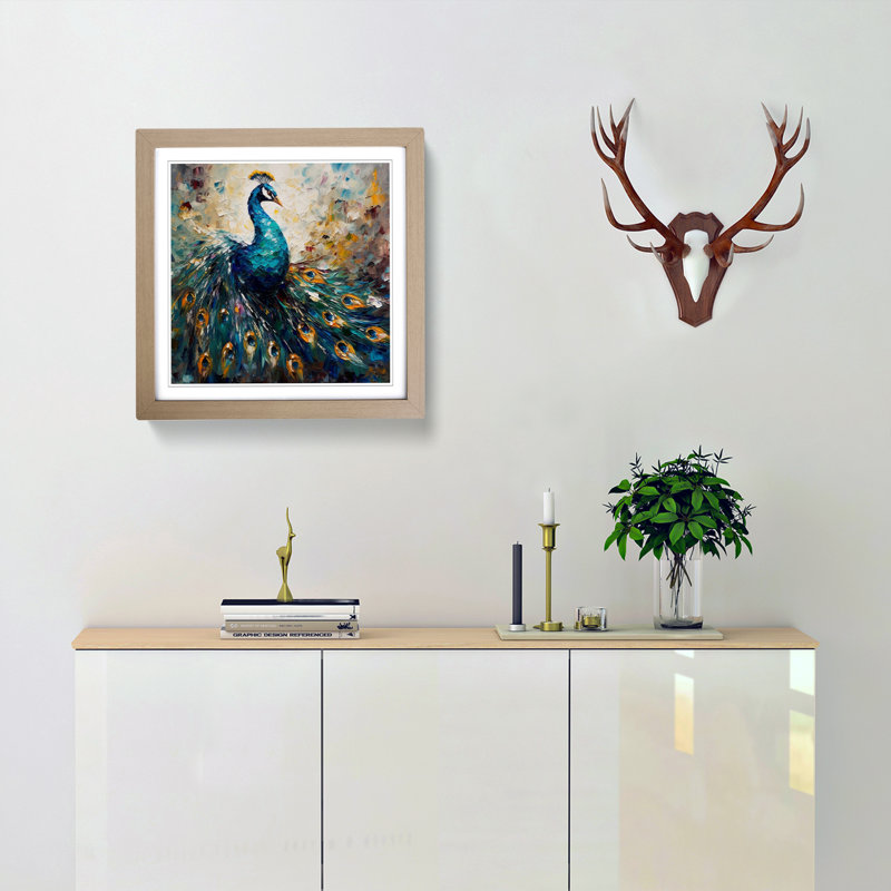 Peacock Palette Knife - Framed Print, Oak