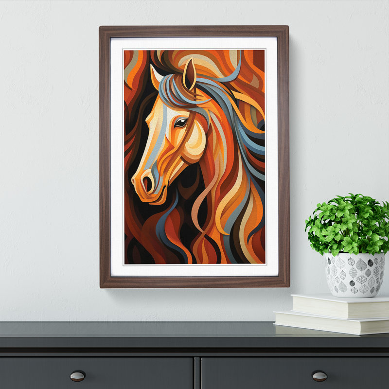 Horse Op - Single Picture Frame Print on Wood, 46cm H x 34cm W x 2cm D, Walnut Framed