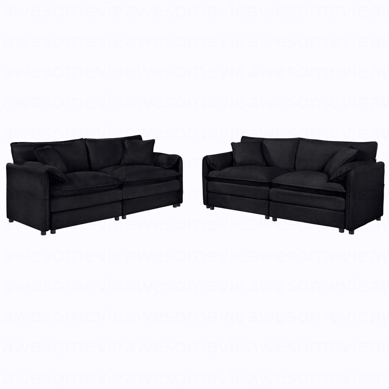 Ensemble de canapé surdimensionné de luxe surdimensionné à 2 sièges profonds, 2 pièces de causeuse, ensemble de canapé-lit en chenille confortable et moderne pour un bureau de salon avec 4 coussins, combinaison de bricolage, noir