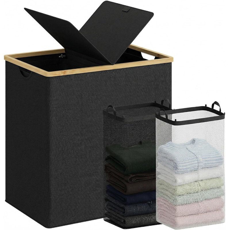 Panier à linge double 140L avec couvercle