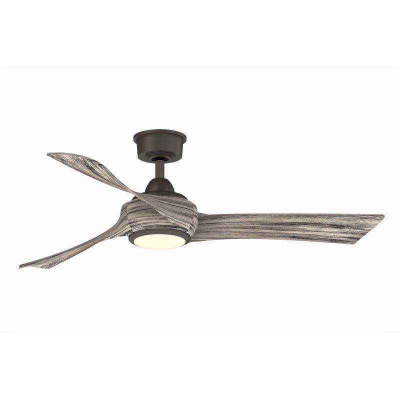 Wrap Custom 52 inch Indoor/Outdoor Ceiling Fan with LED CCT Select Light Kit - Matte Greige with Weathered Wood blades