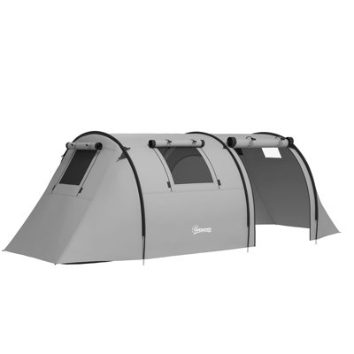 Outsunny 3-4 Man Camping Tent Tunnel Tent 3000mm Waterproof Grey