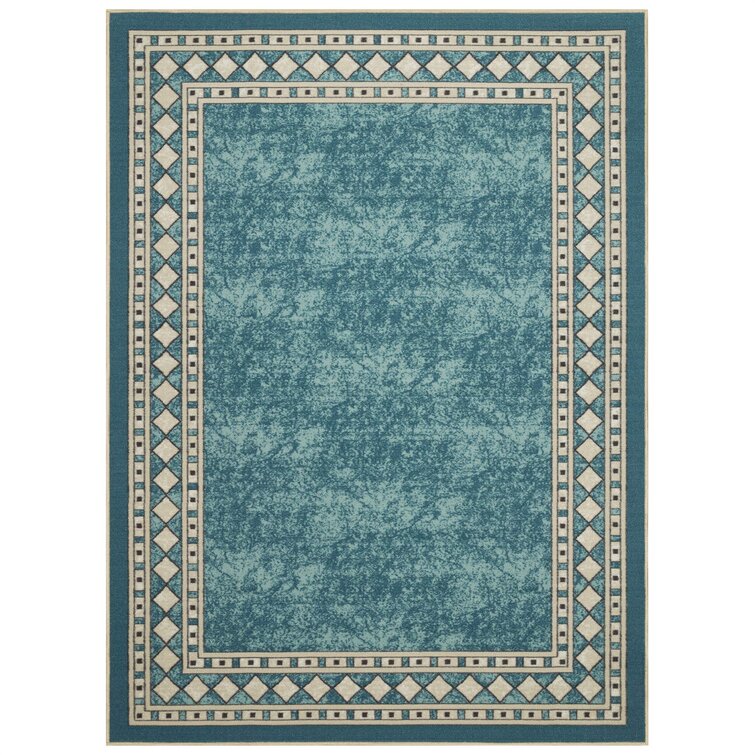 Antep Rugs Alfombras Bordered Modern 2x4 Non-Slip (Non-Skid) Low Pile Rubber Backing Kitchen Area Rug (Navy, 2'3 x 4')