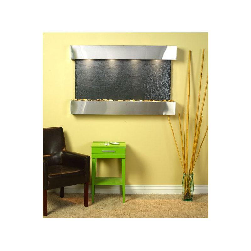 Sunrise Springs Natural Stone Fountain with Light, Stainless Steel/Black Featherstone Slate