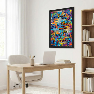 Colorful Abstract Bible Verse Jeremiah 2911 Canvas Wrapped Wall Art Oil Painting Print With Vibrant Geometric Patterns And Inspirational Text For Home Office Or Church Decor