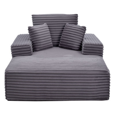 Chaise longue, chaise longue sans dossier de 54 po, chaise de lecture rembourrée surdimensionnée avec coussins décoratifs et accoudoirs, canapé-lit à assise profonde pour salon, chambre à coucher, gris