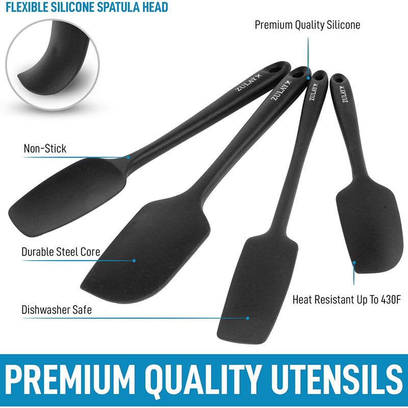 Black 4-Piece Heat Resistant Silicone Spatula Set