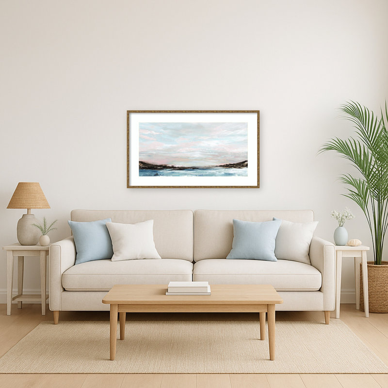 «Calm Waters Under Pastel Skies» par Adair Wood, reproduction d'art encadrée, Belvédère bronze