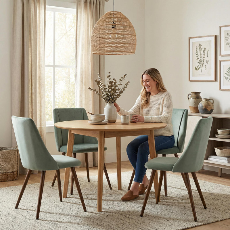 Benbrook Upholstered Kitchen Dining Side Chairs with Metal Legs for Living, Bedroom, Restaurant, Velvet Green, Dark Brown