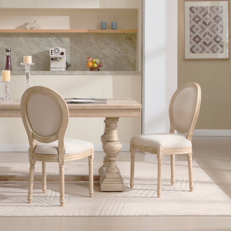 French Country Dining Chairs Set Of 2, Upholstered  Chairs With  Round Back, Wire Drawing And Carving Techniques ,Disassemblable For Living Room, Kitchen , Restaurant Use