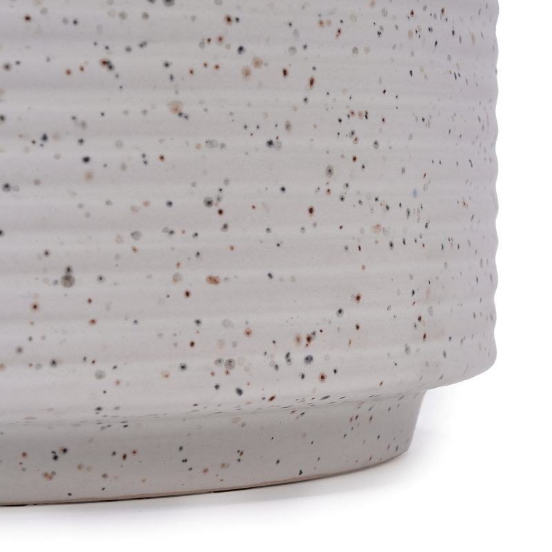 2 Pieces Milk White Ceramic Planter , Textured Design, Heat , Ideal For Indoor Greenery, 6.63" Depth Contemporary Flower Pots In Ceramic, Ribbed Speckled Finish, Frost Great Patio Display, 11.25"