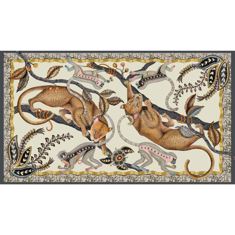 Monkey Tales Tablecloth - Linen, 138" L, Stone