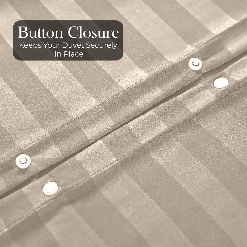 Microfiber Striped Duvet Cover Set with Pillowcases Included, Beige, Single Duvet Cover + 1 Standard Pillowcase