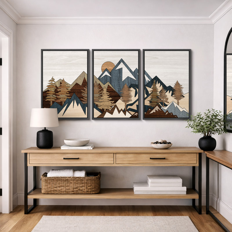 «Western Wood Effect Landscape», art de montagne de campagne brune, photos de décor de chalet rustique à la ferme, 3 pièces, impression sur toile encadrée, impression numérique 16 po x 24 po x 3 pièces, 24 po x 36 po x 3 pièces