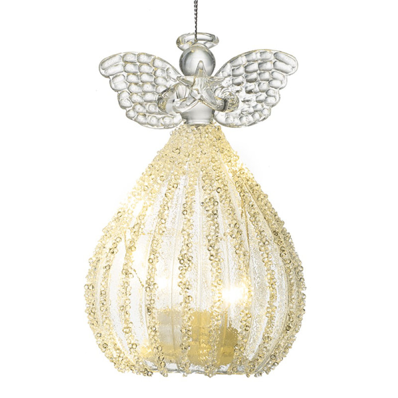 Glass Lighted Hanging Figurine Ornament, 13cm H x 8cm W x 8cm D