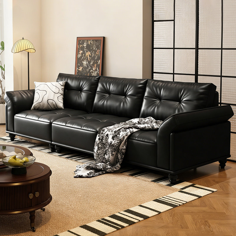 Black Genuine Leather Modular Sofa cushion couch