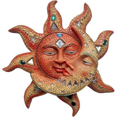 18"H Orange/Yellow Sun and Moon Mosaic Wall Plaque Decor