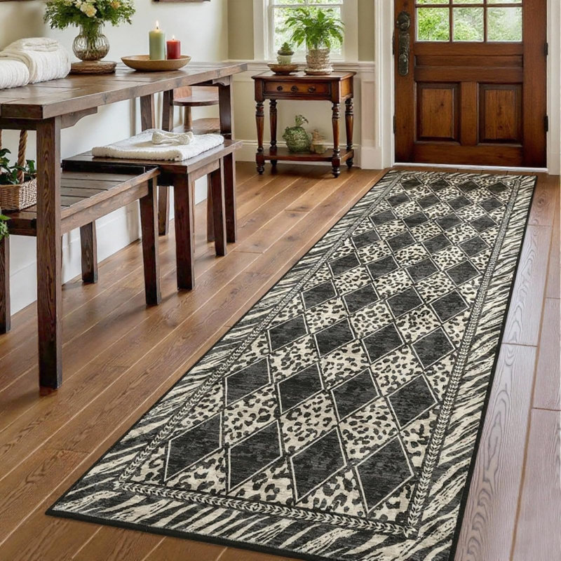 Washable Runner Rug 2x6 Leopard Kitchen Runner Rugs Non SlipVintage Rug Runners Carpet Cream, Runner 2' x 6', Cream