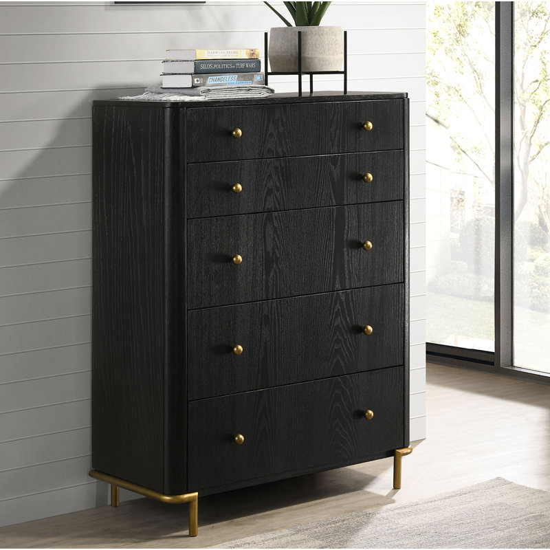 Commode de chambre à 5 tiroirs Kevin - noir, Noir