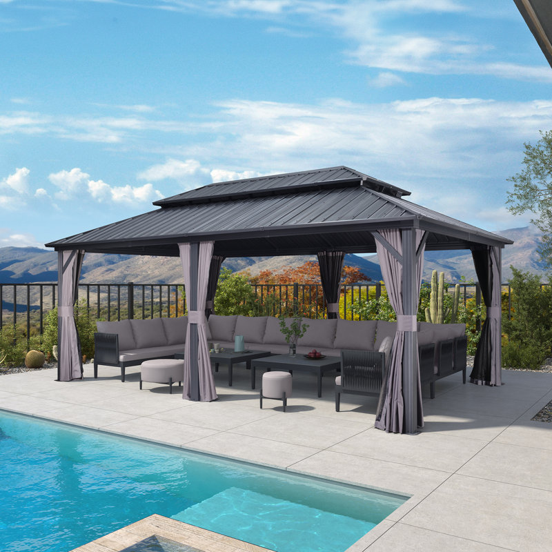PURPLE LEAF 12' X 20' Gazebo Outdoor Aluminum Gazebo with Heavy Duty Galvanized Steel Double Roof for Patio Backyard Deck, Netting and Curtains Included, Grey