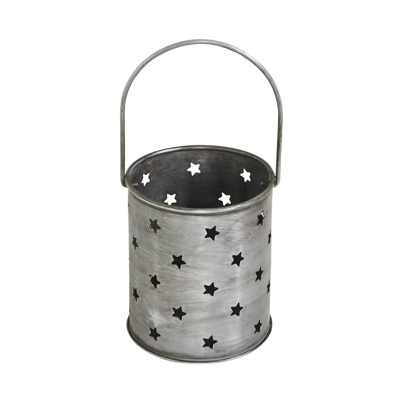 Festive Finds Votive Candle Holder w/ Punched Stars Galvanized 3.75x3.25x3.25, Black