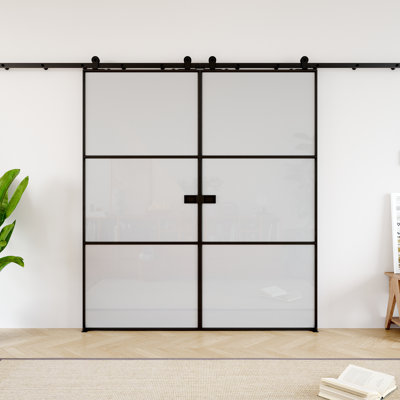 𝑵𝒐 𝑨𝒔𝒔𝒆𝒎𝒃𝒍𝒚 𝑹𝒆𝒒𝒖𝒊𝒓𝒆𝒅 𝑷𝒂𝒏𝒆𝒍, 80''H Double Frosted Glass Aluminum Barn Door Metal Sliding Closet Pantry Doors With Installation Hardware Kit