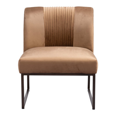 25" Olive Green And Brass Velvet Tufted Side Chair