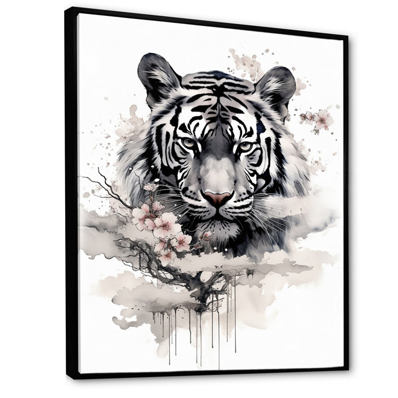 Asian Asian Tiger Sumi - Art asiatique encadré, art mural, salon, H 32 po x l 16 po x P 1 po, Cadre flottant noir