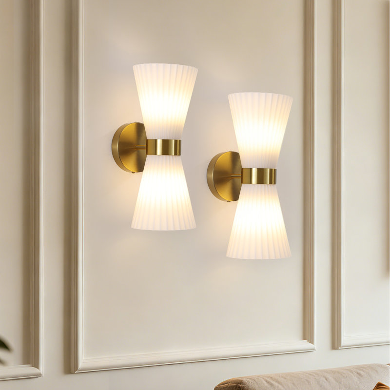 2-Light Gold Glass Wall Sconce, Gold