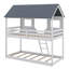Lit superposé simple au-dessus de simple en bois avec fenêtres et rails de protection-114328215