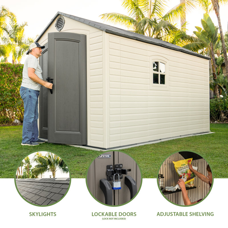 8 Ft. x 12.5 Ft. High-Density Polyethylene Outdoor Storage Shed with Steel-Reinforced Construction