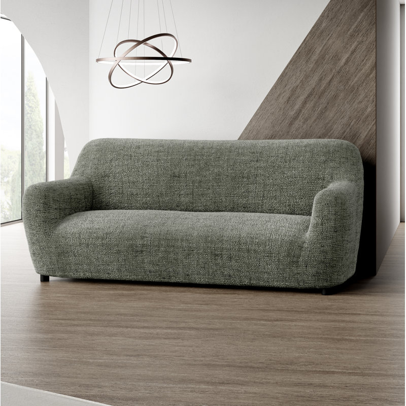 Stretchy Slipcover for Sofa - Durable & Stylish - Printed Collection, Vittoria Mossy Gray, 85" W