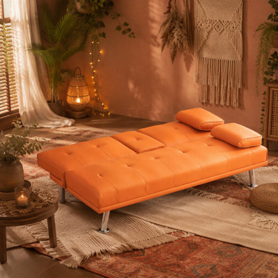 Canapé-lit pliant double en cuir orange 67 po avec table basse 67 pouces