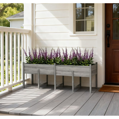 Grande boîte à fleurs surélevée, lit de jardin surélevé en bois avec pieds, doublure de lit et trous de drainage