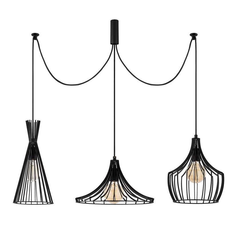 Industrial Black Chandelier, Adjustable Height, 44.9 in Diameter x 51.2 in Height | Iron Body, 3 x E27 Socket (Max 40W) | Modern Solid Colour Design, Perfect for Living Room & Dining Room Décor, IP20 Rated