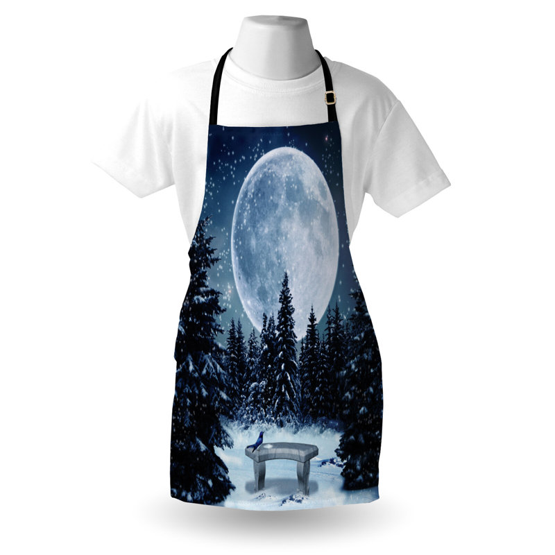 Tablier blanc East Urban Home unisexe, forêt clair de lune, taille adulte, bleu blanc