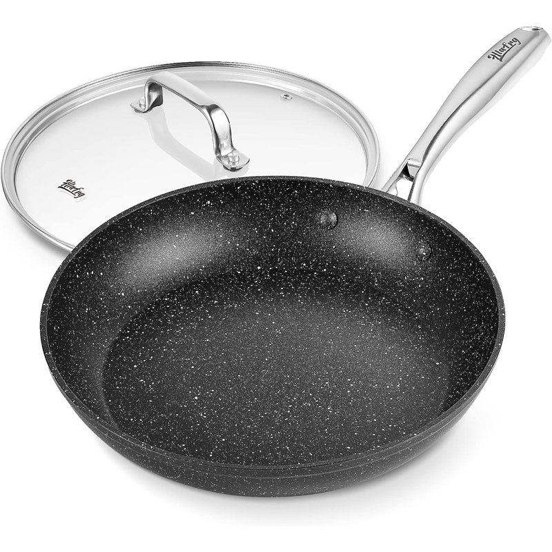 Poêle à frire antiadhésive en aluminium Hlafrg Mrable, Blanc, 10"