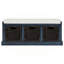 Banc de rangement rustique avec 3 paniers en rotin classiques amovibles, banc d'entrée avec coussin amovible (bleu marine antique)-166584934