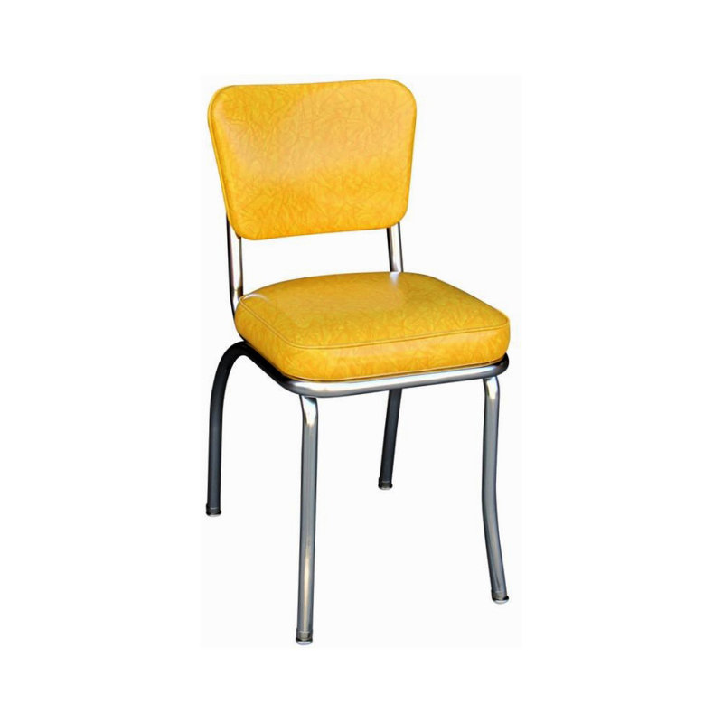 Chaise de salle à manger rembourrée rétro, Jaune craquelé