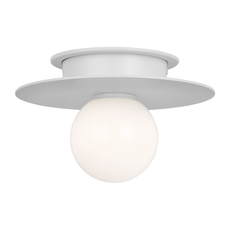 Milk Glass Shade Flush Mount, 4.625" H x 8" W x 8" D