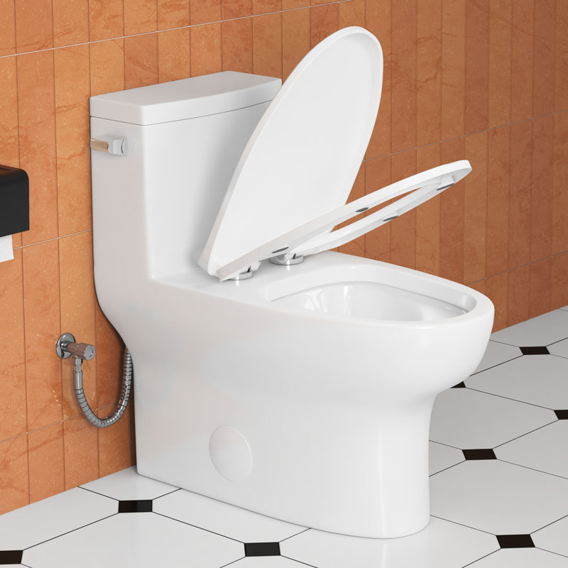 Elongated Comfort Height Floor Mounted One-Piece Toilet (Seat Included), Left-Hand