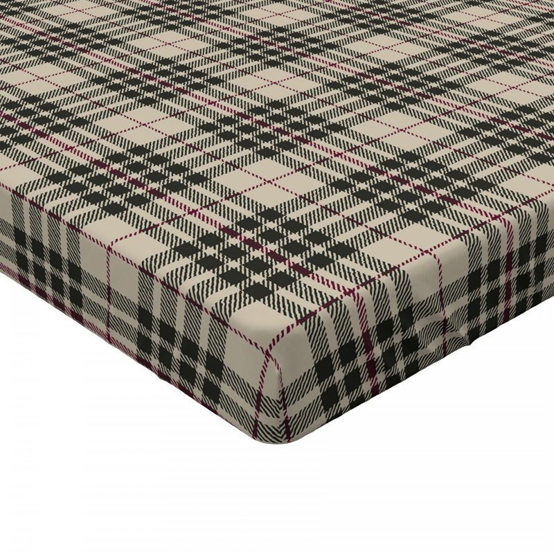 Full Size Beige and Maroon Plaid Microfiber Fitted Sheet