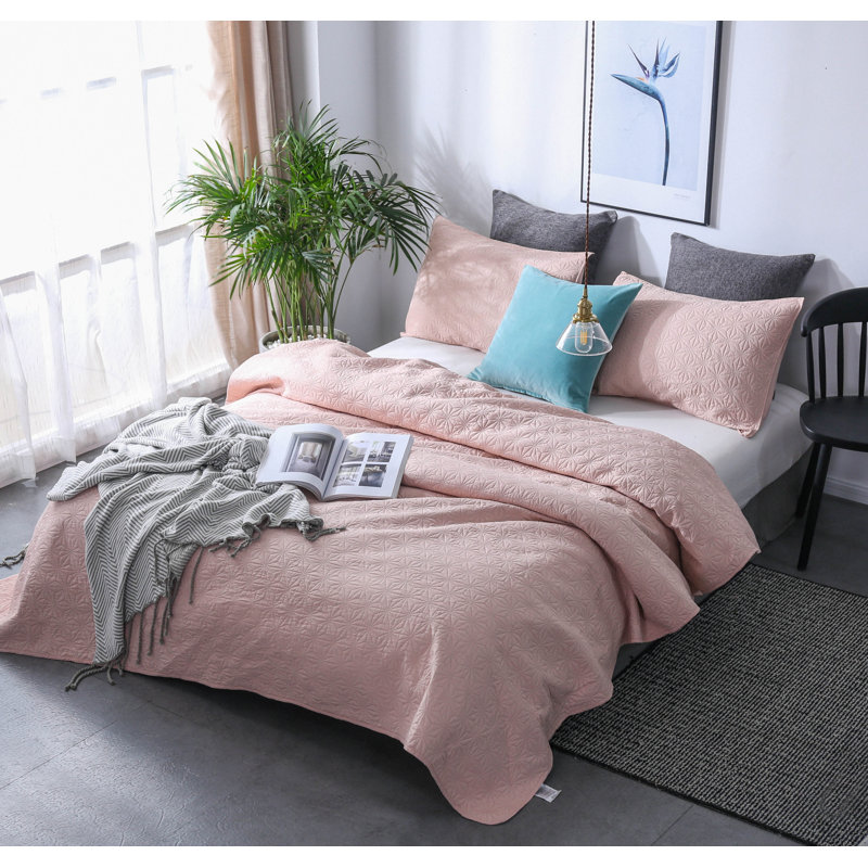 Blush Pink Microfiber Queen Reversible Quilt Set