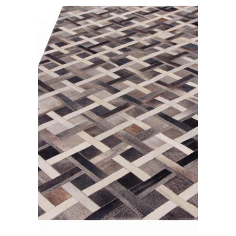 Natural Hide Cowhide Geometric Area Rug, Rectangle 5' x 8'