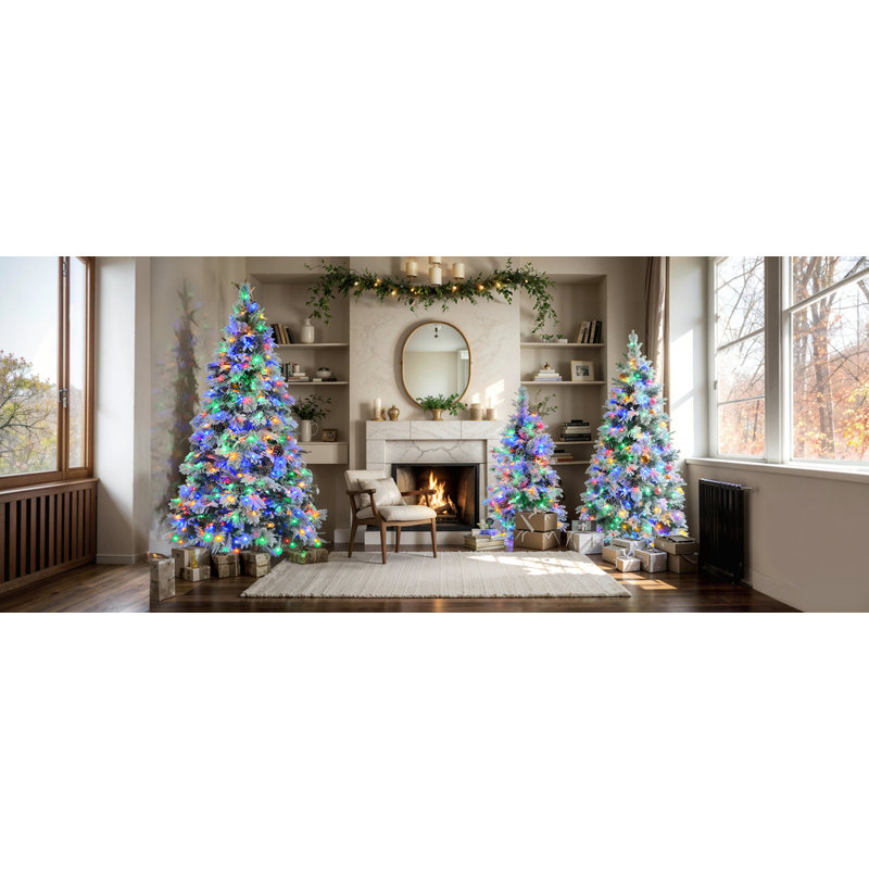 Ensemble de sapin de Noël enneigé pré-éclairé, 6'