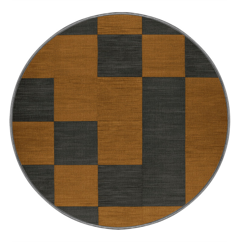 Machine Washable Checkered Brown Area Rug, Round 3'