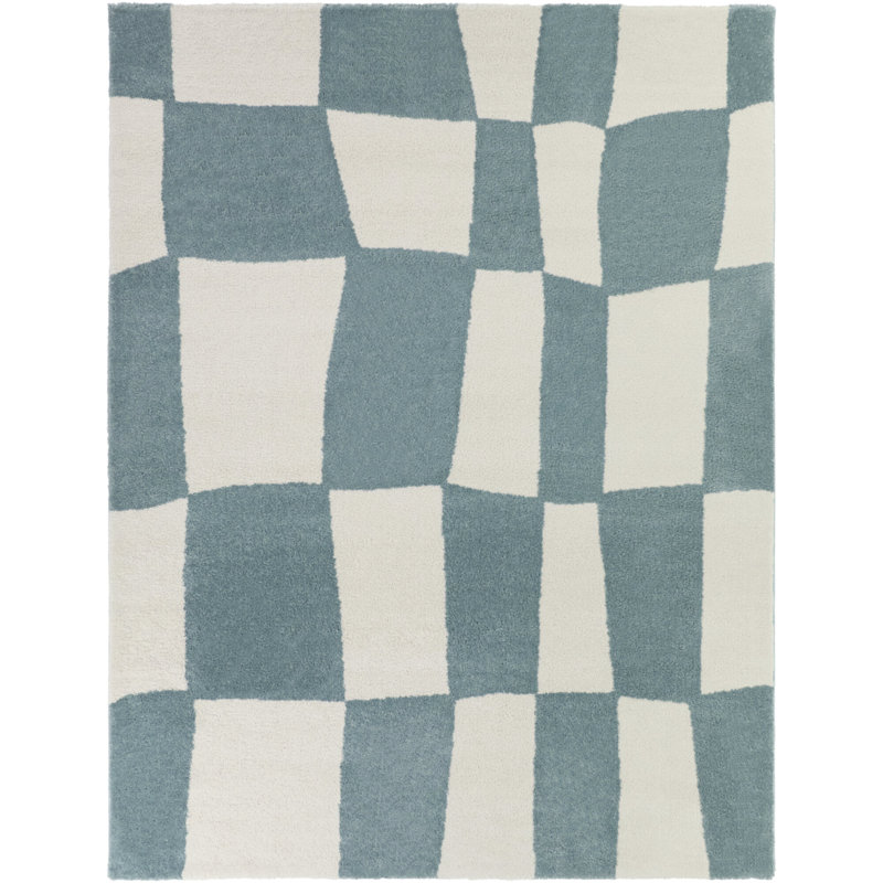 Tapis à carreaux bleu clair Enyo, Rectangle 7 pi 10 po x 10 pi