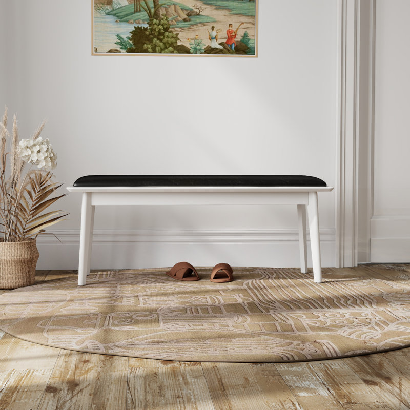 Banc rembourré en bois massif, H 20 po x l 46 po x P 14 po , Blanc, Noir, noir, noir, noir