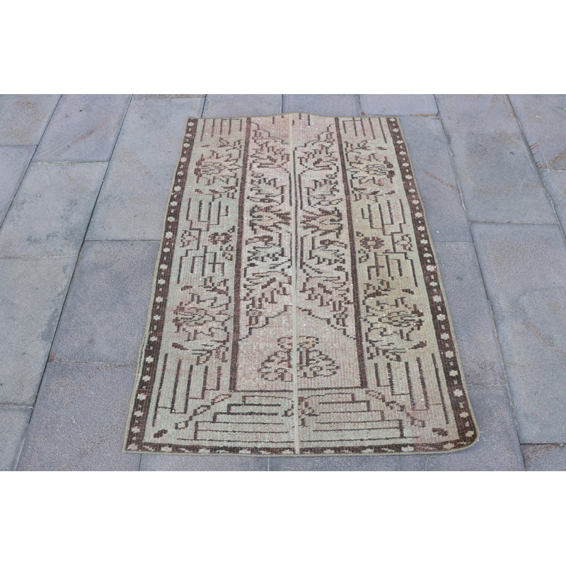 Green Vintage Turkish Anatolian Patchwork Small Rug for Entryway