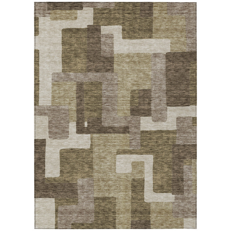 Neysa Washable Geometric Indoor / Outdoor Rug, Rectangle 3' x 5'